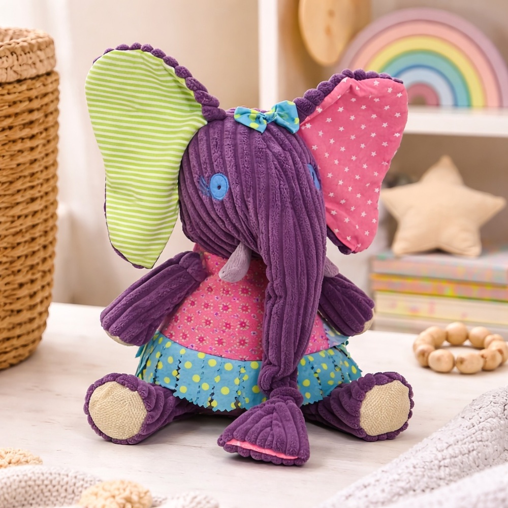 Les Déglingos Sandykilos Elephant Plush Purple‎ Patchwork 11in NWOT